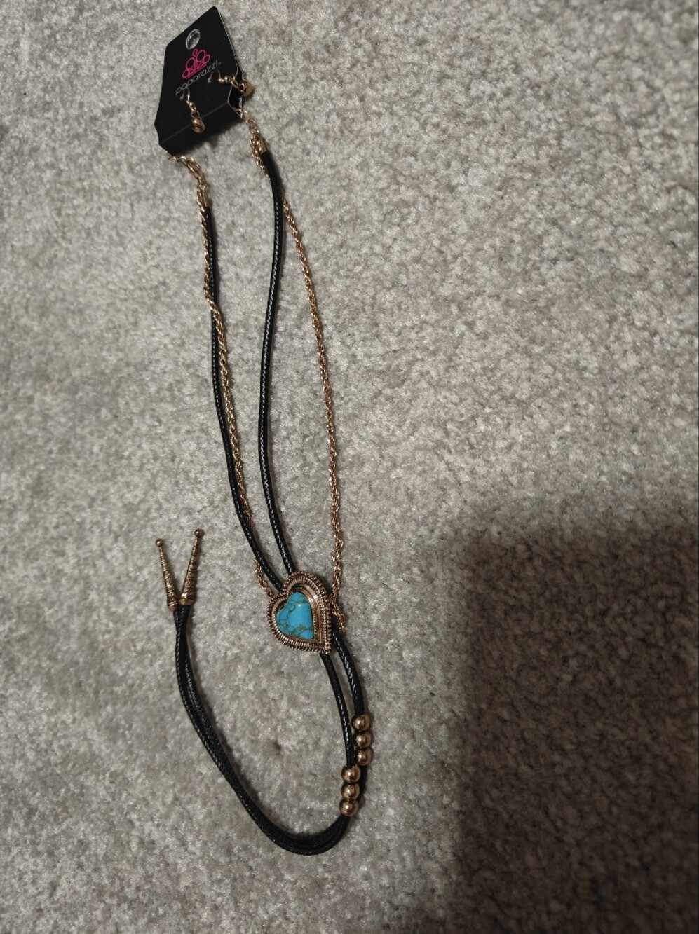 Paparazzi Gold-Tone Black Choker with Turquoise Heart Pendant bolero